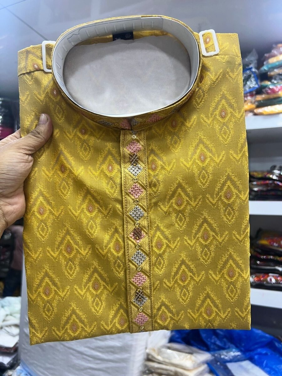 Indian Pakistani Silk Men Kurta Pajama Wedding Wear Partywear Long Kurta 2PC - 001FASHIONFORWARD