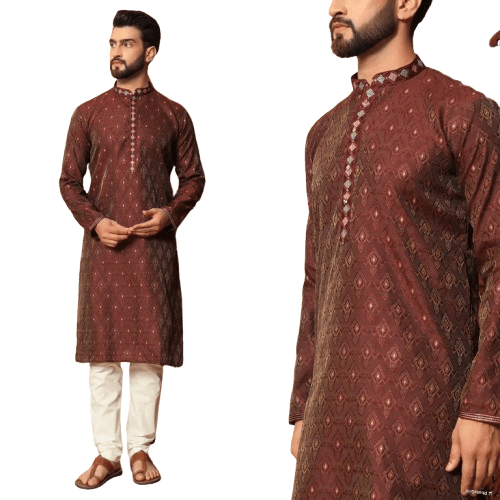 Indian Pakistani Silk Men Kurta Pajama Wedding Wear Partywear Long Kurta 2PC - 001FASHIONFORWARD