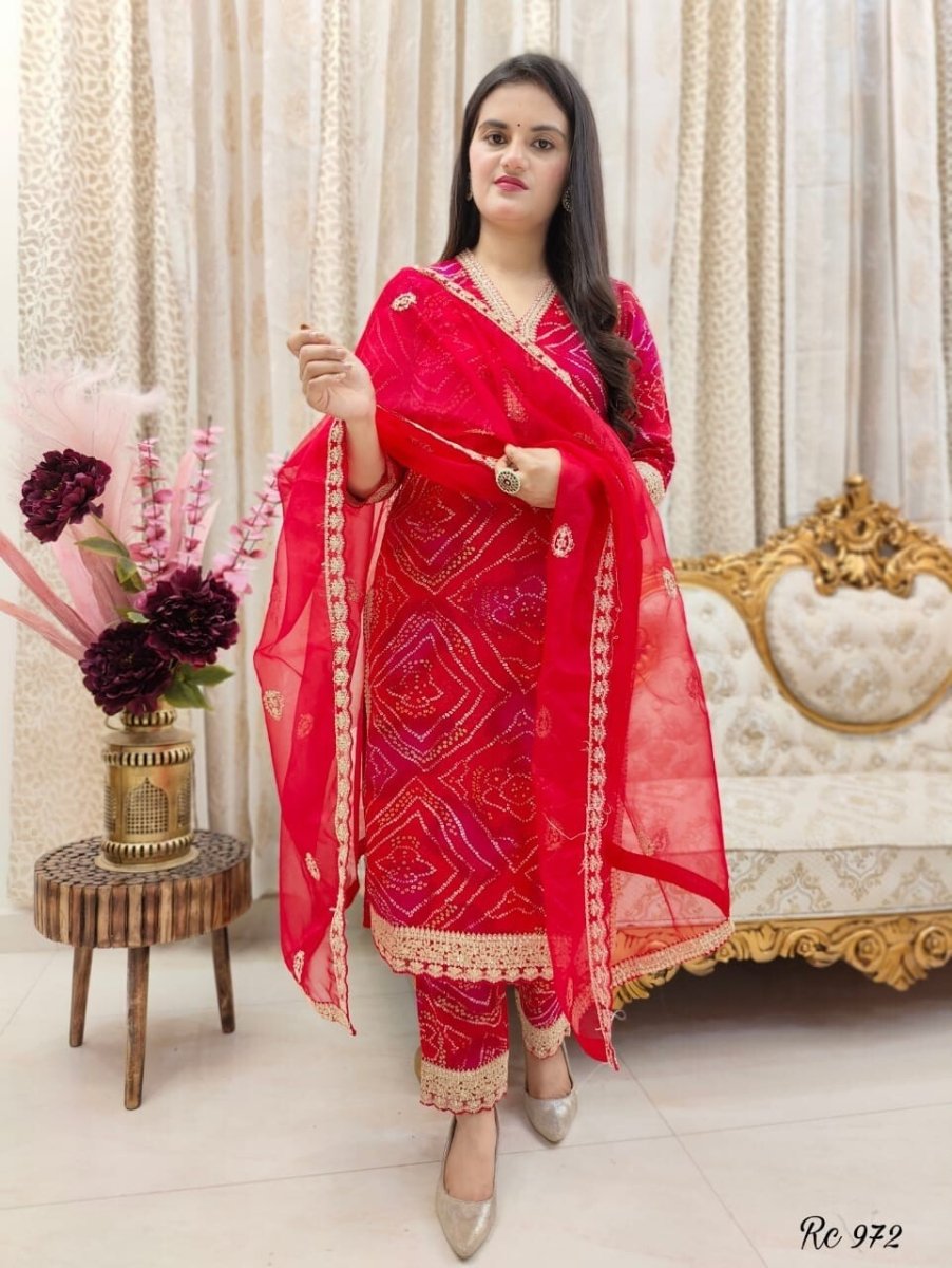 Indian Rayon Salwar Kameez – Bollywood Designer Kurti, Pant & Dupatta Set - 001FASHIONFORWARD