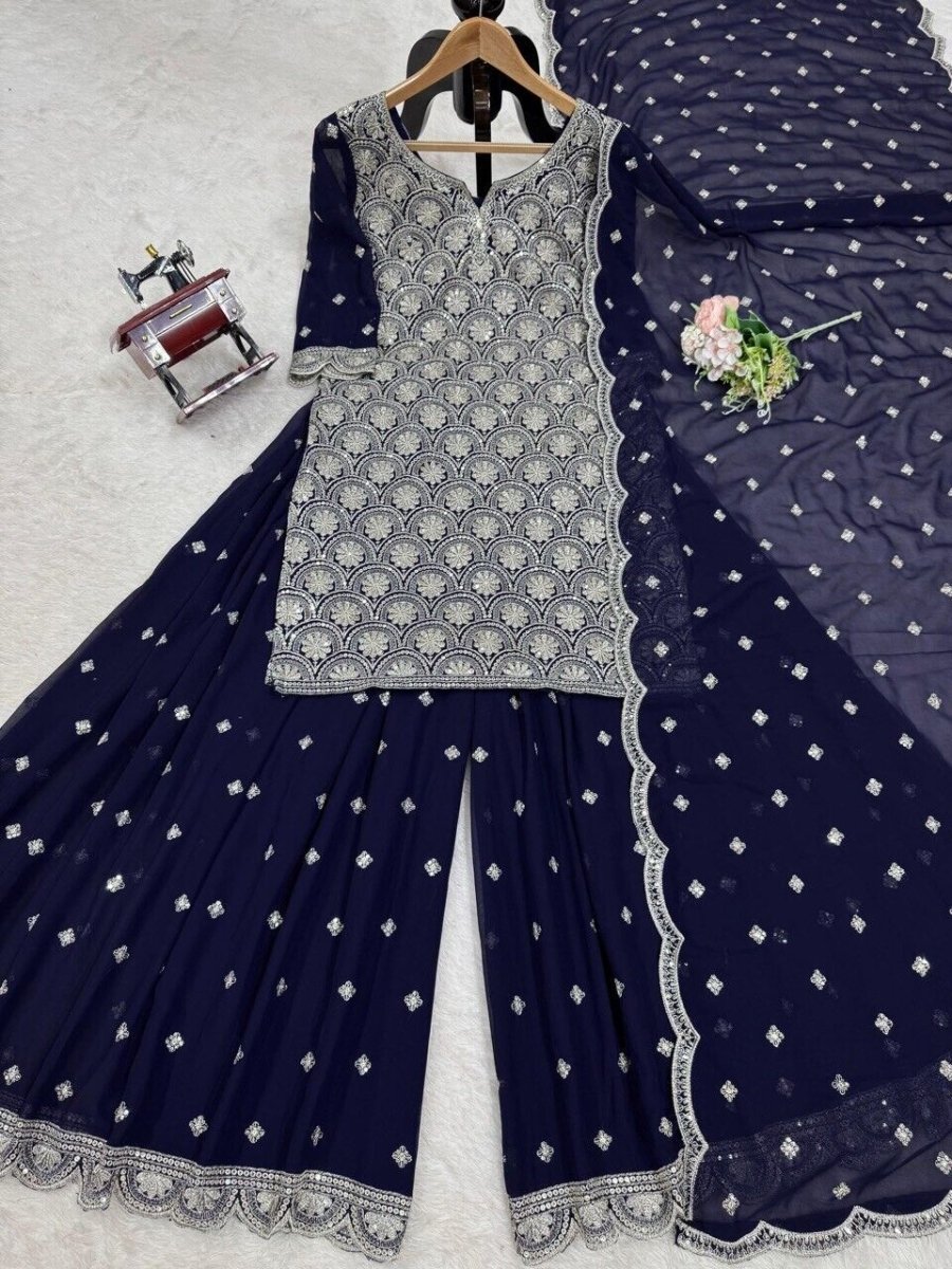 Indian Traditional Stylish Georgette Kurti & Palazzo Set for Women Sharara set - 001FASHIONFORWARD