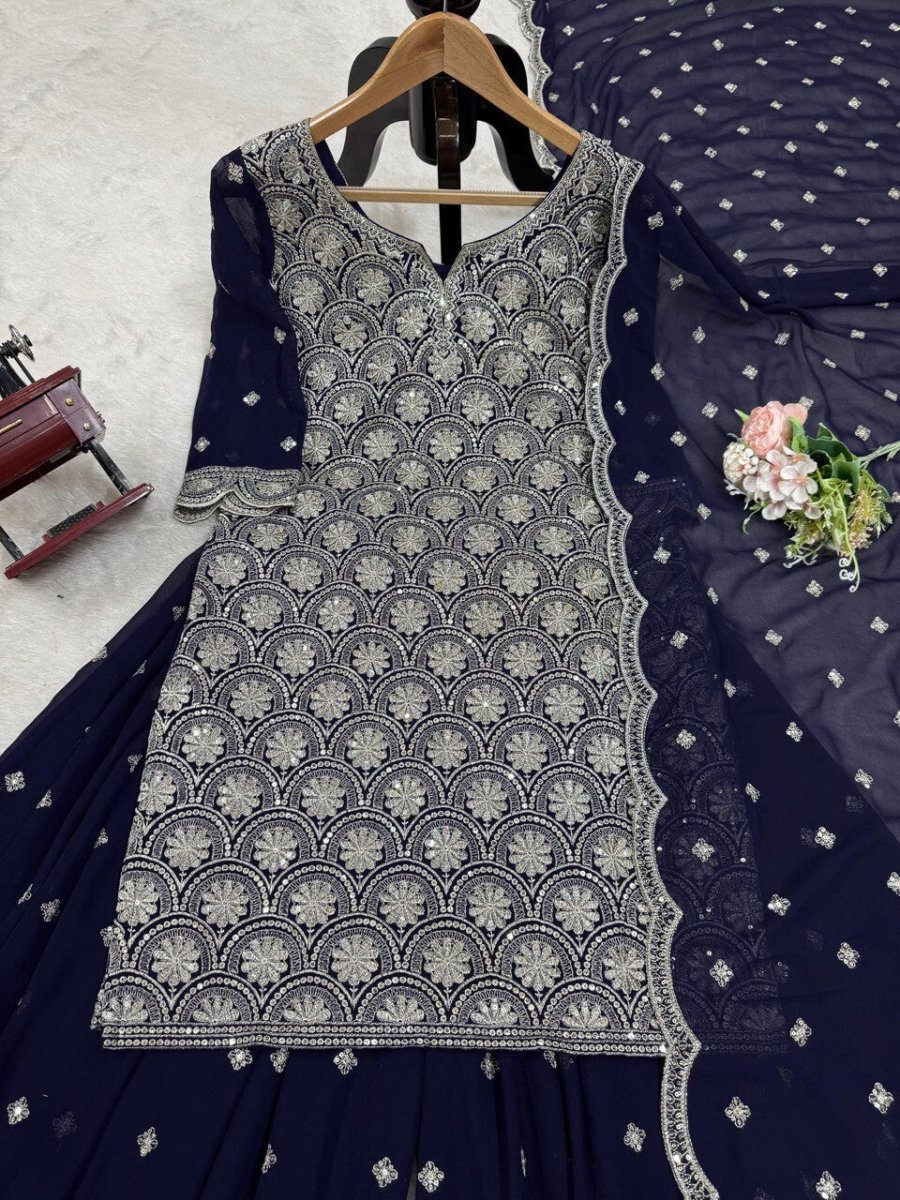 Indian Traditional Stylish Georgette Kurti & Palazzo Set for Women Sharara set - 001FASHIONFORWARD