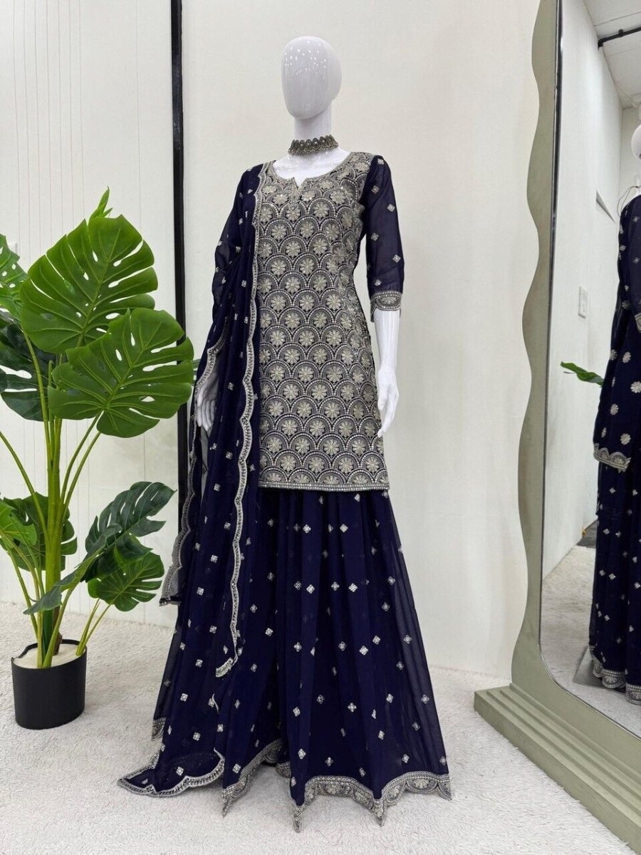 Indian Traditional Stylish Georgette Kurti & Palazzo Set for Women Sharara set - 001FASHIONFORWARD