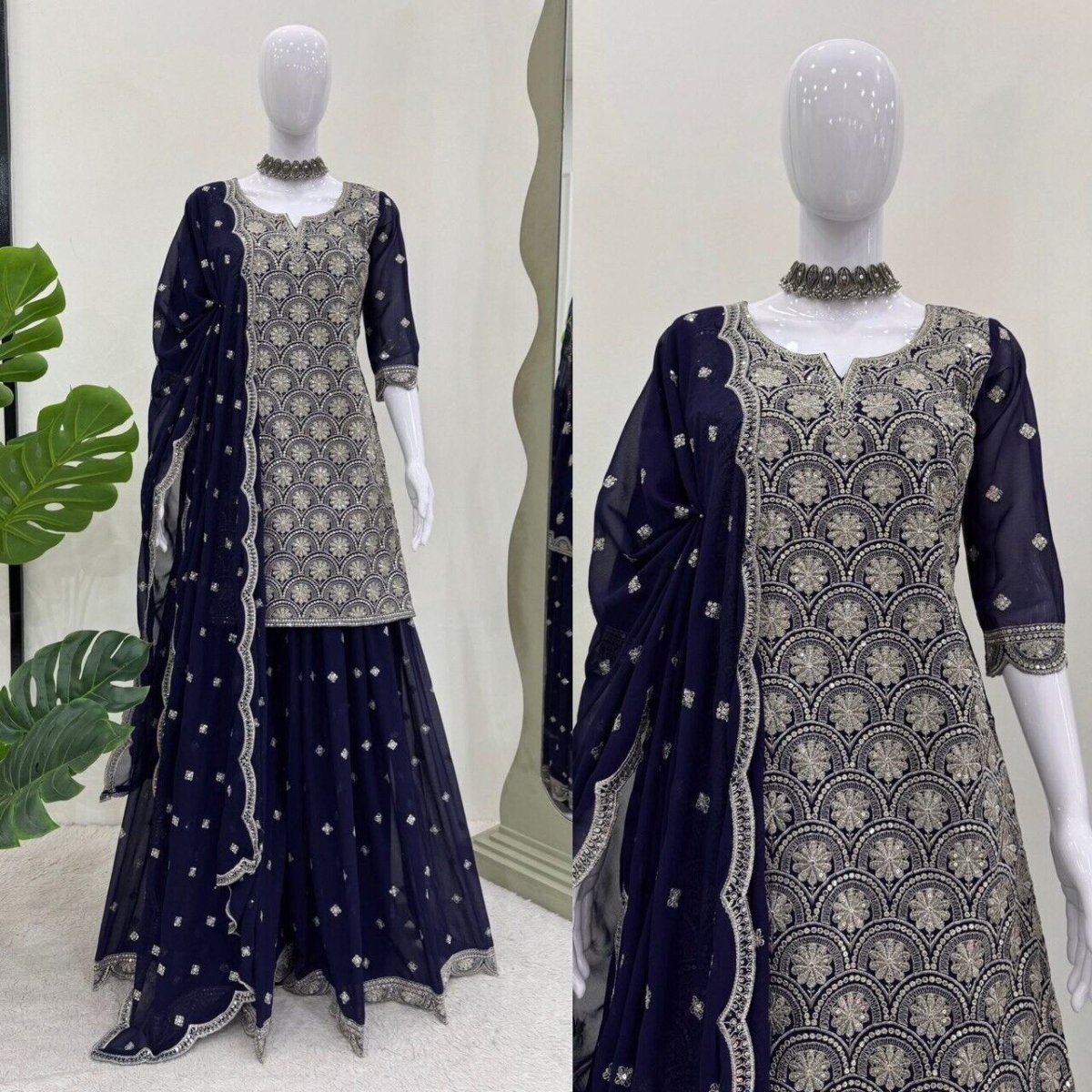 Indian Traditional Stylish Georgette Kurti & Palazzo Set for Women Sharara set - 001FASHIONFORWARD