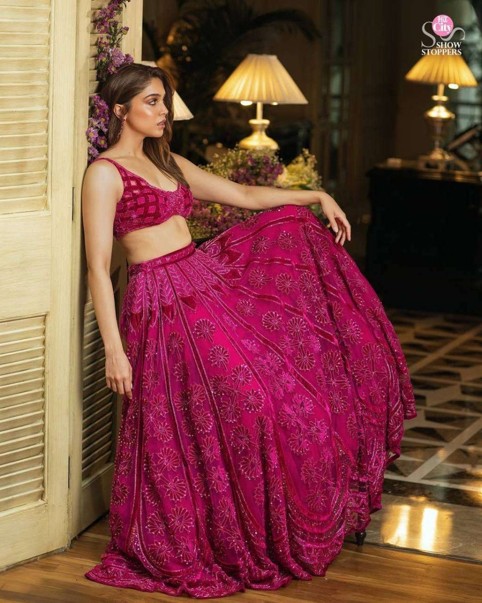 Kasturi Silk Pink Lehanga With Velvet Blouse - 001FASHIONFORWARD