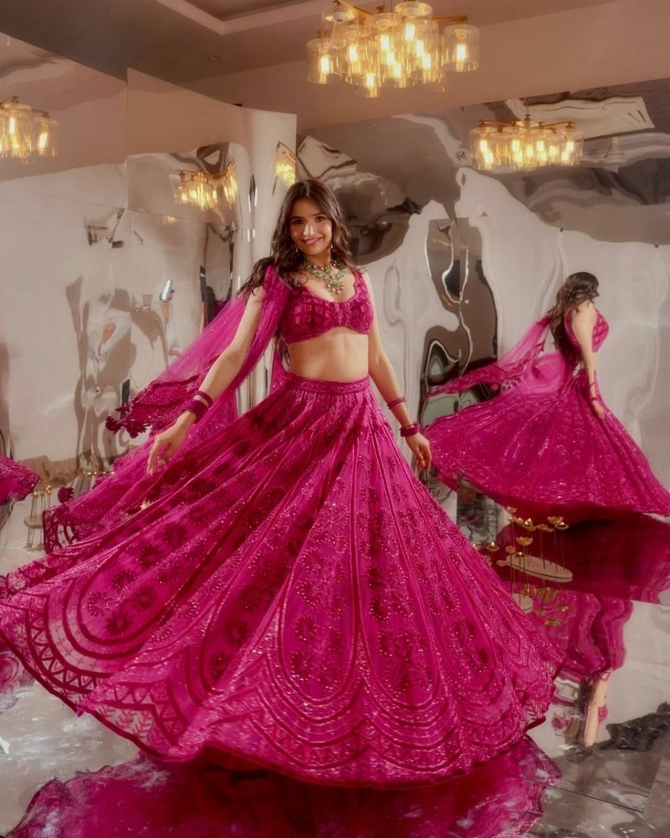 Kasturi Silk Pink Lehanga With Velvet Blouse - 001FASHIONFORWARD