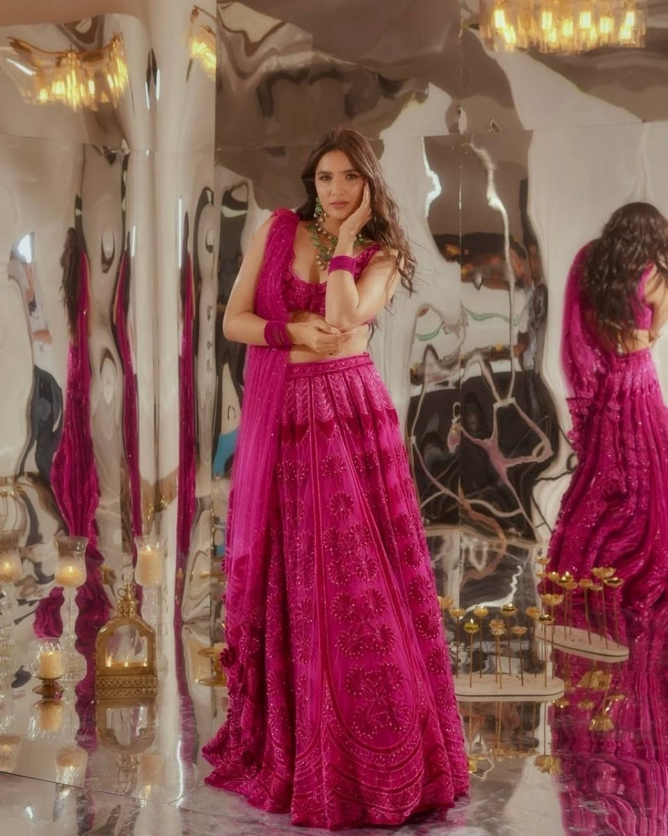 Kasturi Silk Pink Lehanga With Velvet Blouse - 001FASHIONFORWARD