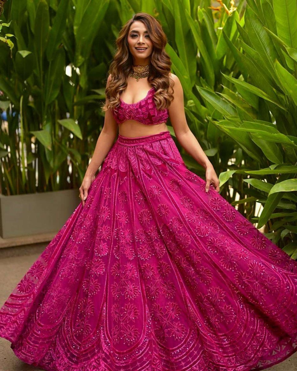 Kasturi Silk Pink Lehanga With Velvet Blouse - 001FASHIONFORWARD
