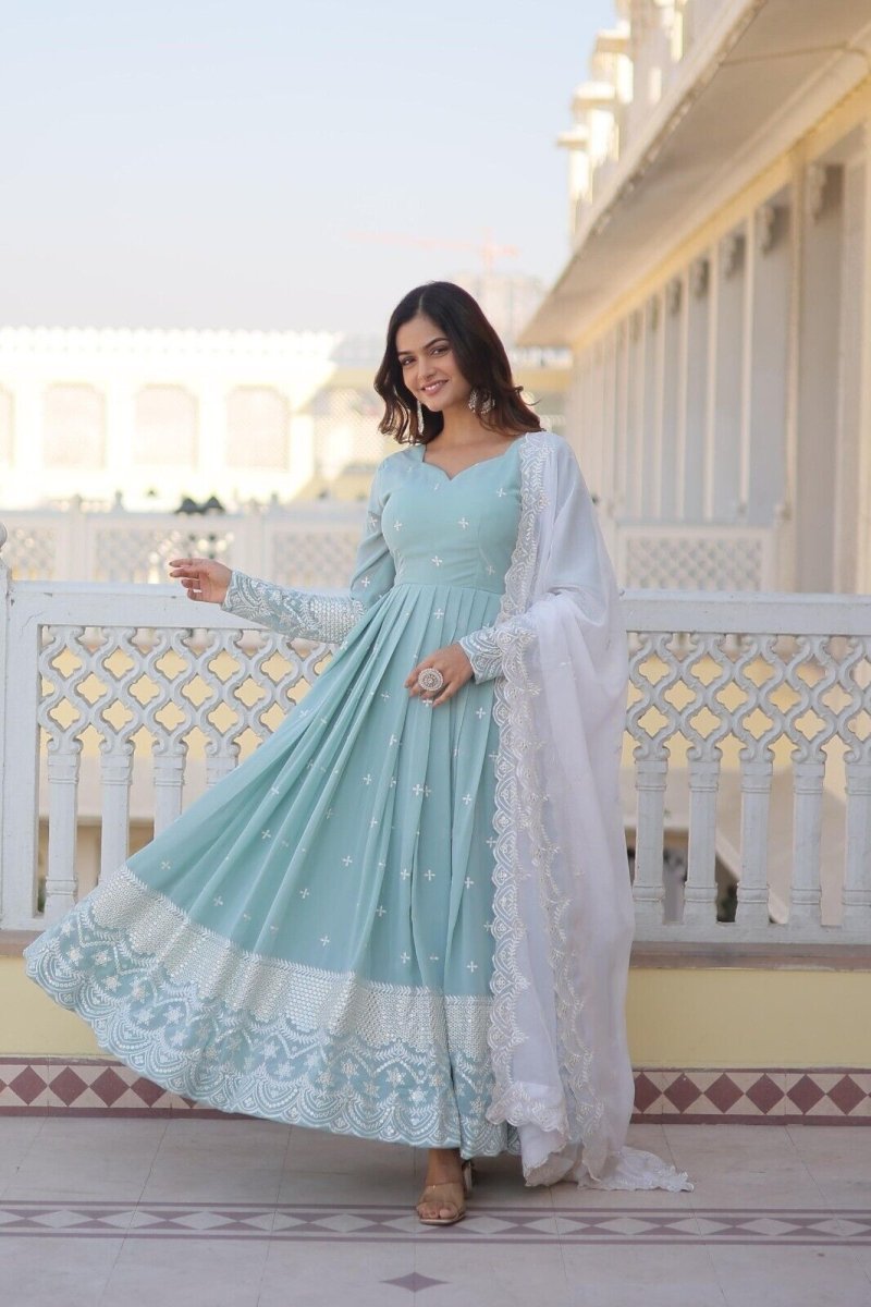 Long Georgette zari Designer Indian Partywear Wedding Anarkali Gown Women - 001FASHIONFORWARD