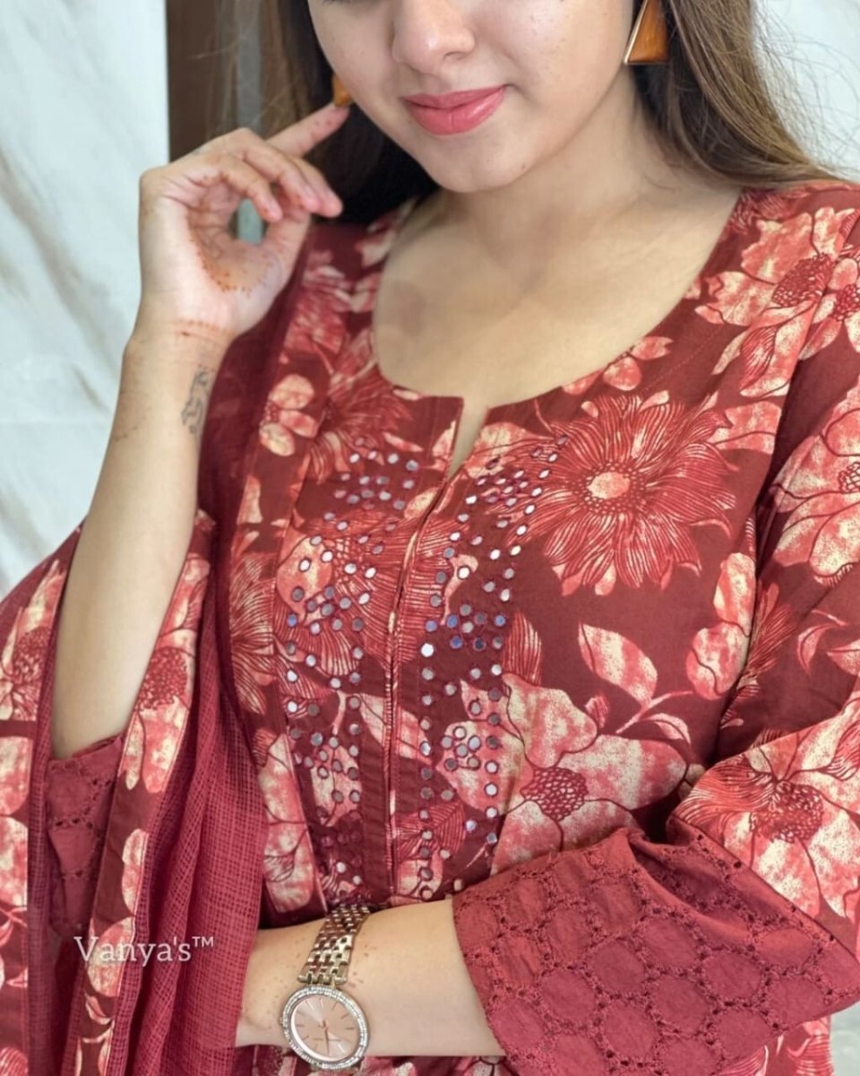 Maroon Straight Cut Salwar Kameez – Readymade Formal Party Suit for Women - 001FASHIONFORWARD