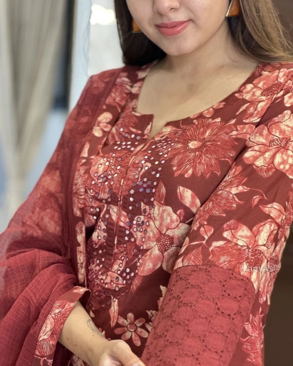 Maroon Straight Cut Salwar Kameez – Readymade Formal Party Suit for Women - 001FASHIONFORWARD