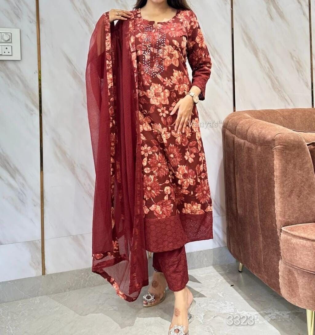 Maroon Straight Cut Salwar Kameez – Readymade Formal Party Suit for Women - 001FASHIONFORWARD