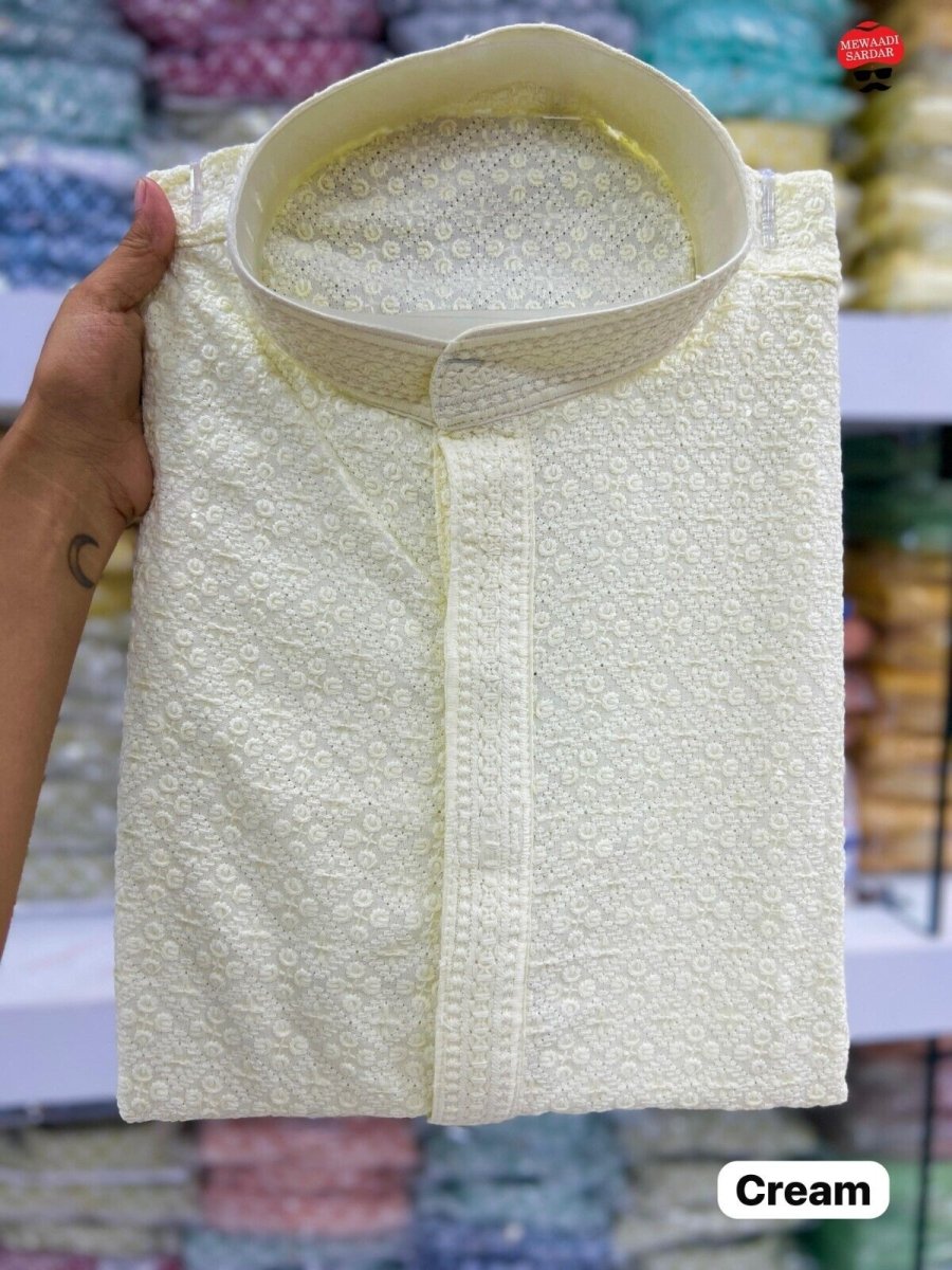 Men Kurta Long Pakistani Kurta Pyjama Indian Suits Sherwani Wedding Party Groom - 001FASHIONFORWARD