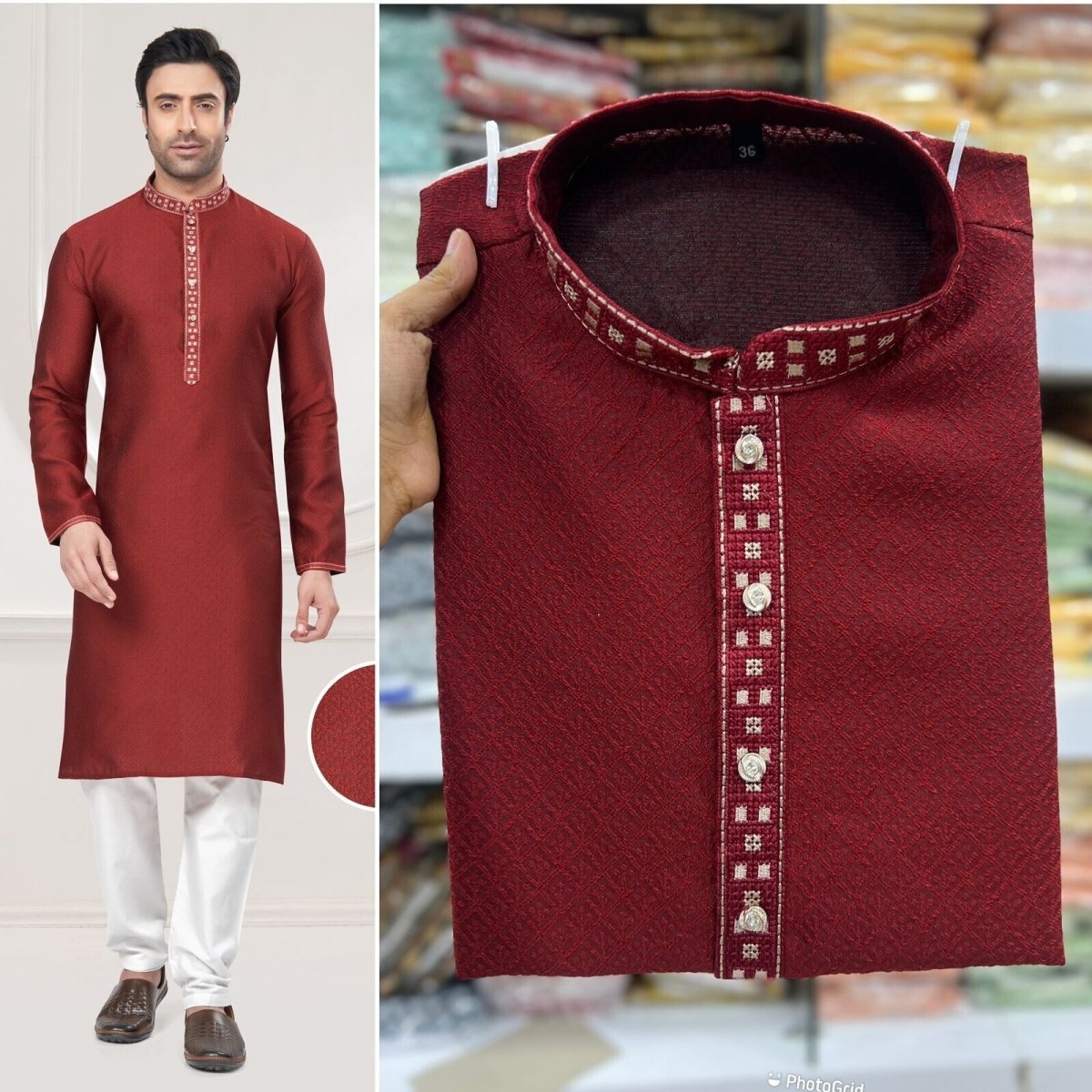 Men's Black Long Silk Kurta Pajama Indian Wedding 2 Piece Set Wedding Kurta - 001FASHIONFORWARD