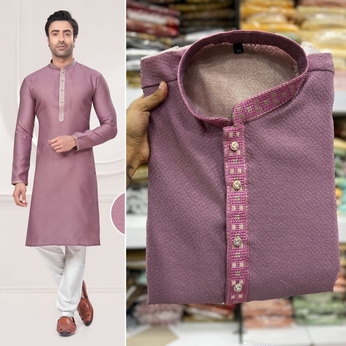 Men's Black Long Silk Kurta Pajama Indian Wedding 2 Piece Set Wedding Kurta - 001FASHIONFORWARD