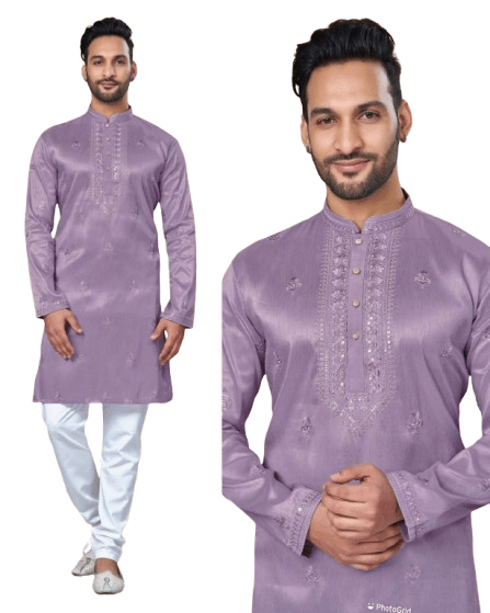 Men's Black Tunic Art Silk Long Kurta Pajama Indian Wedding Set Wedding Kurta - 001FASHIONFORWARD