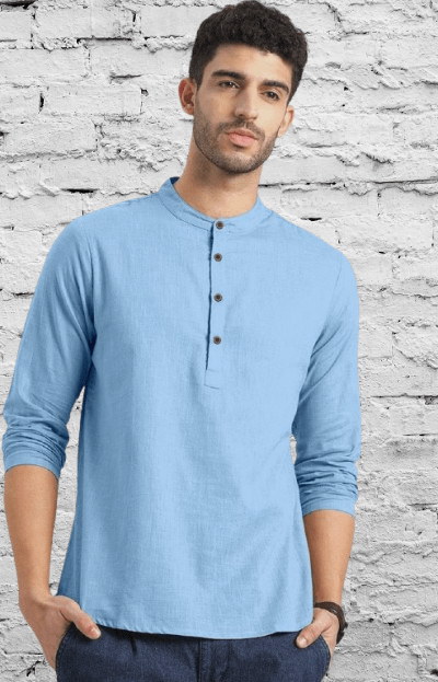 Men's Casual Sleeve T-Shirt Short Islamic Clothing Short Kurta Tee Linen Shirt - 001FASHIONFORWARD