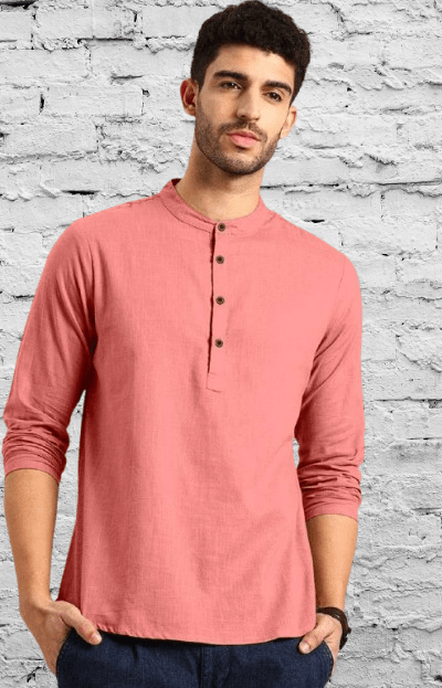 Men's Casual Sleeve T-Shirt Short Islamic Clothing Short Kurta Tee Linen Shirt - 001FASHIONFORWARD