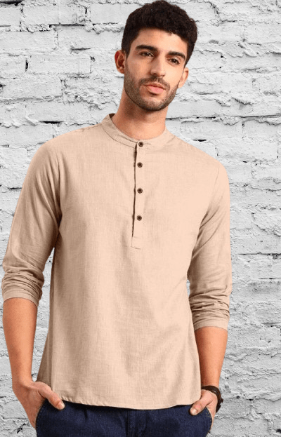 Men's Casual Sleeve T-Shirt Short Islamic Clothing Short Kurta Tee Linen Shirt - 001FASHIONFORWARD