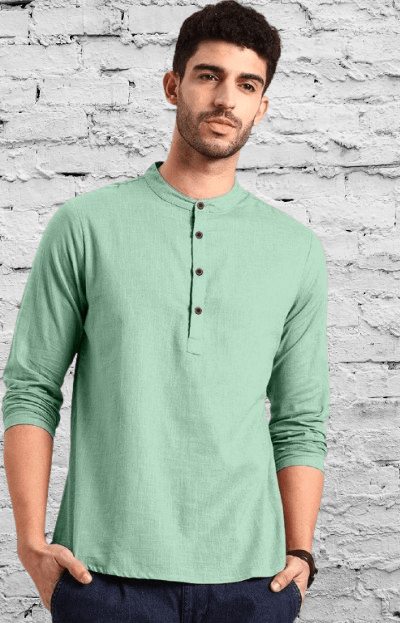Men's Casual Sleeve T-Shirt Short Islamic Clothing Short Kurta Tee Linen Shirt - 001FASHIONFORWARD