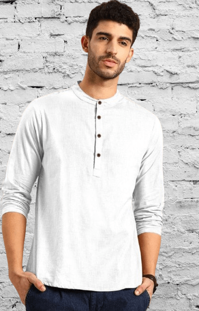 Men's Casual Sleeve T-Shirt Short Islamic Clothing Short Kurta Tee Linen Shirt - 001FASHIONFORWARD