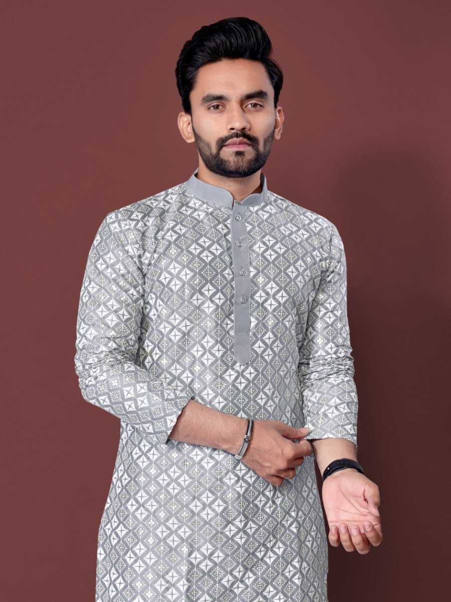 Mens Wedding Wear Designer Traditional Ethnic Wear Cotton Long Kurta Payjama - 001FASHIONFORWARD