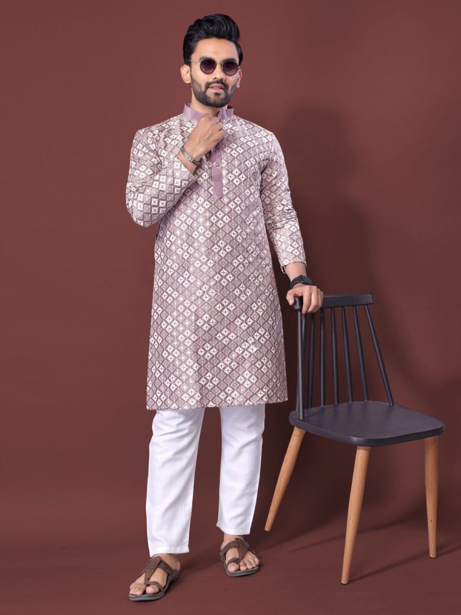 Mens Wedding Wear Designer Traditional Ethnic Wear Cotton Long Kurta Payjama - 001FASHIONFORWARD