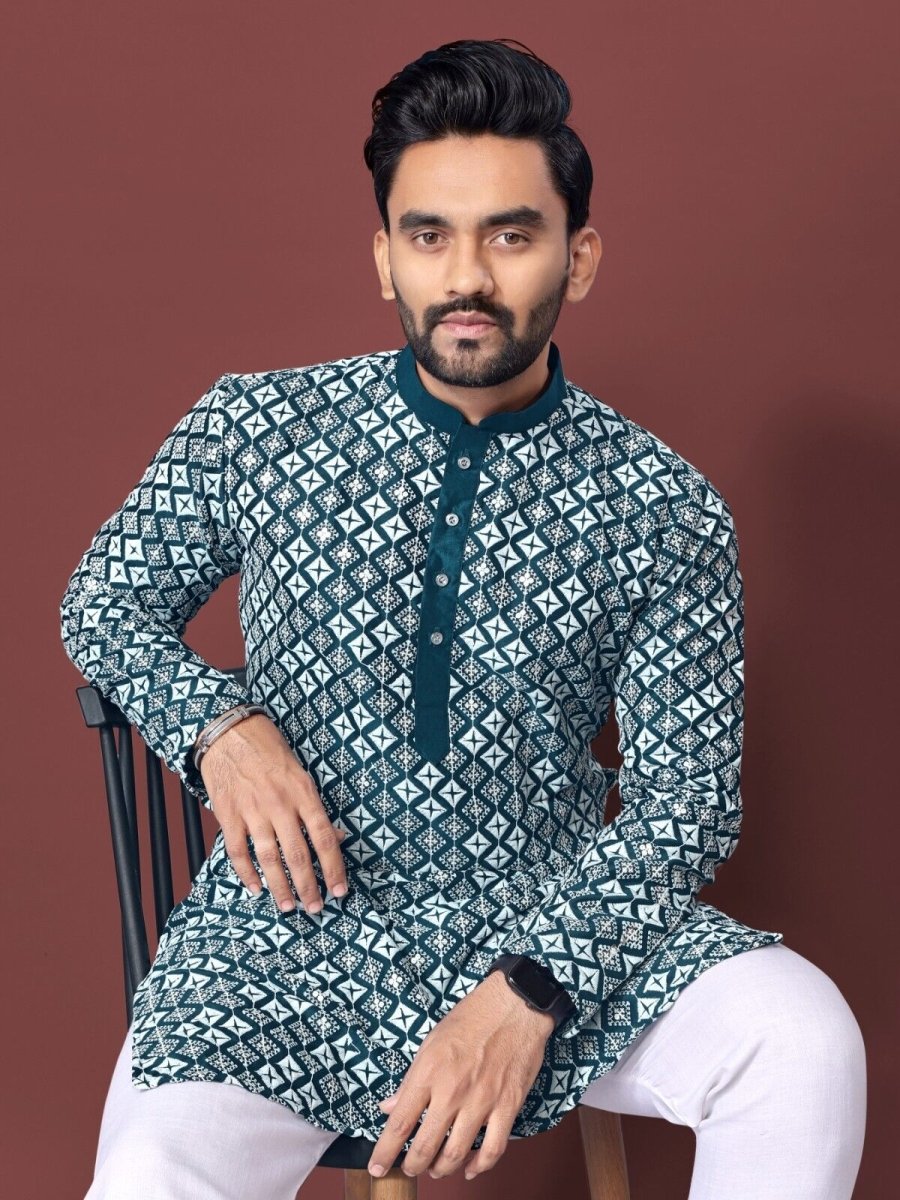 Mens Wedding Wear Designer Traditional Ethnic Wear Cotton Long Kurta Payjama - 001FASHIONFORWARD