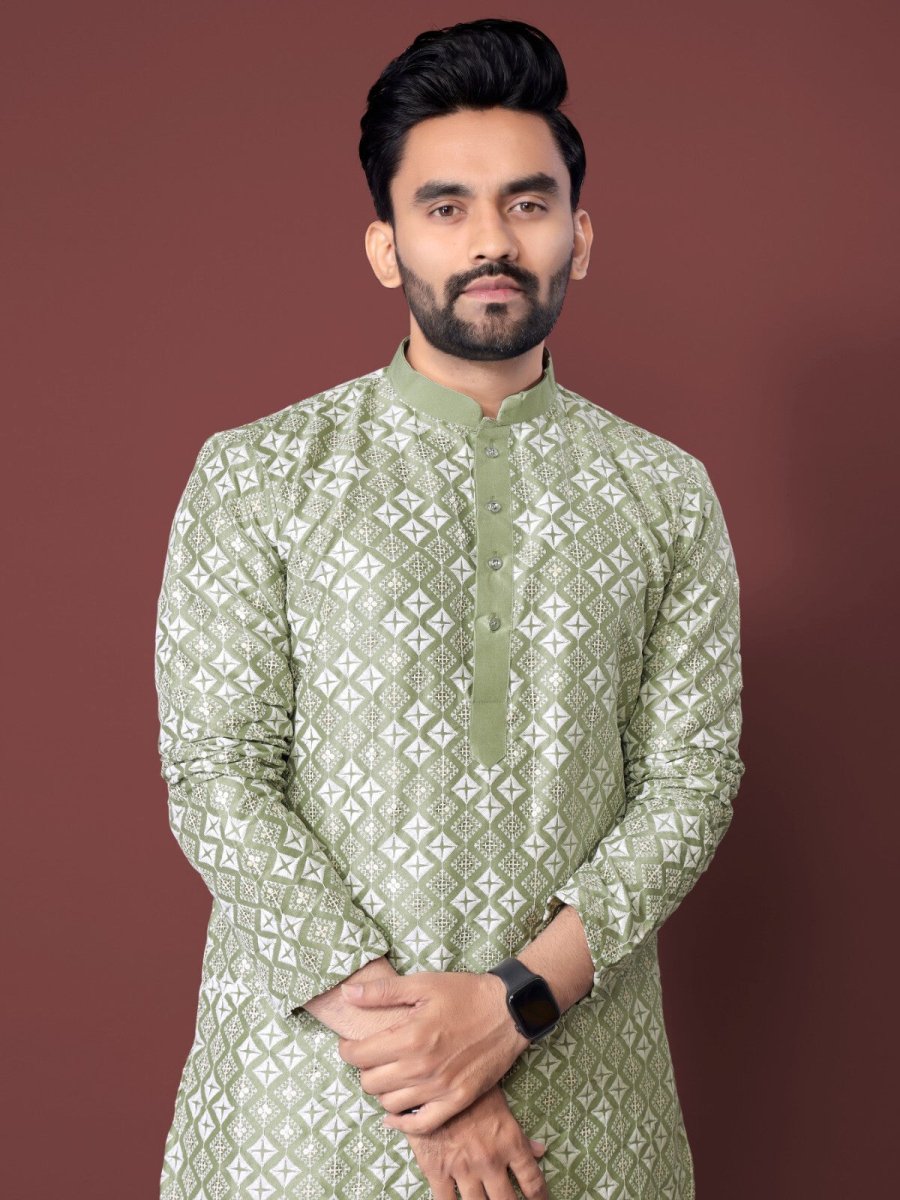 Mens Wedding Wear Designer Traditional Ethnic Wear Cotton Long Kurta Payjama - 001FASHIONFORWARD