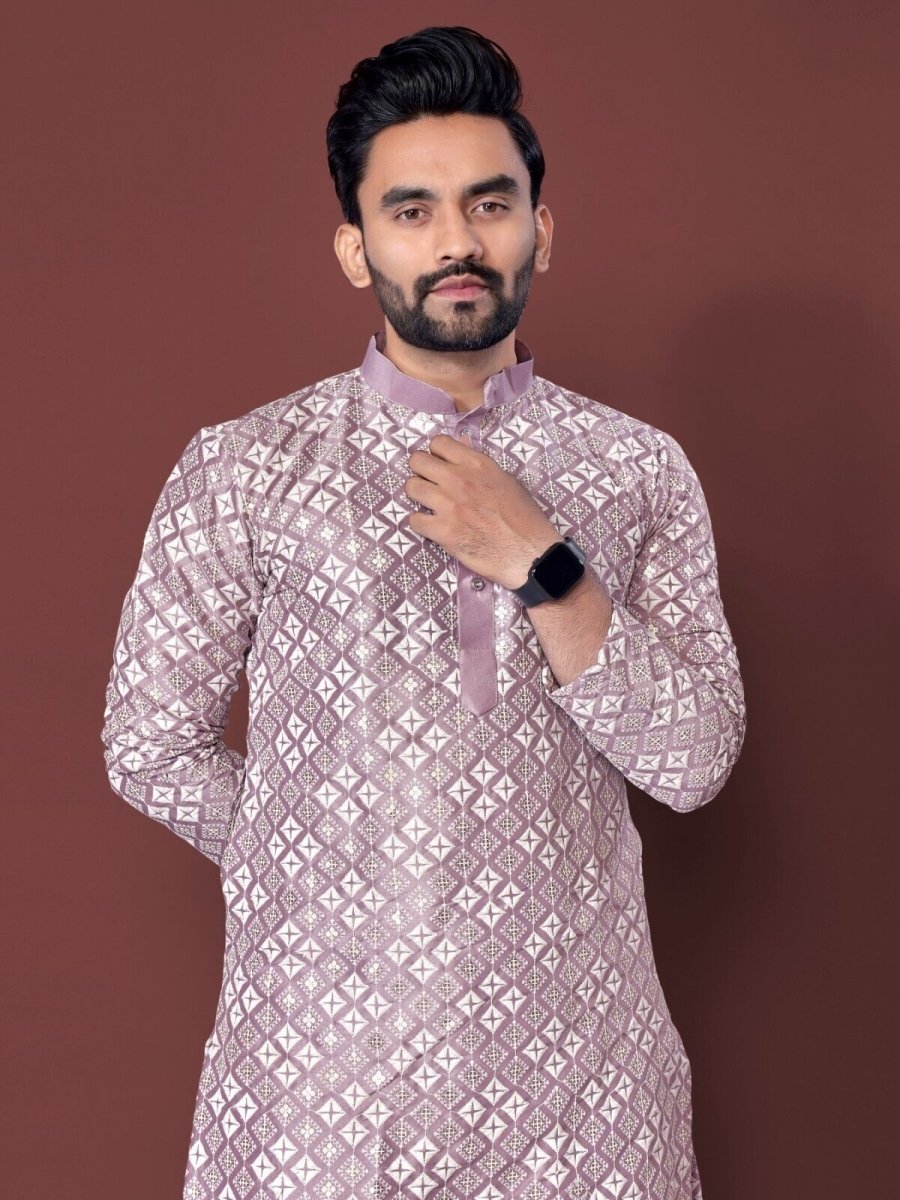 Mens Wedding Wear Designer Traditional Ethnic Wear Cotton Long Kurta Payjama - 001FASHIONFORWARD