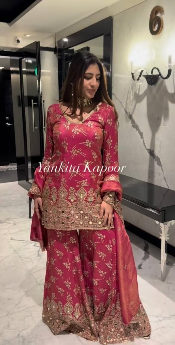 New Georgette Salwar Kameez Pakistani Wedding Party Wear Sharara Suit Style - 001FASHIONFORWARD