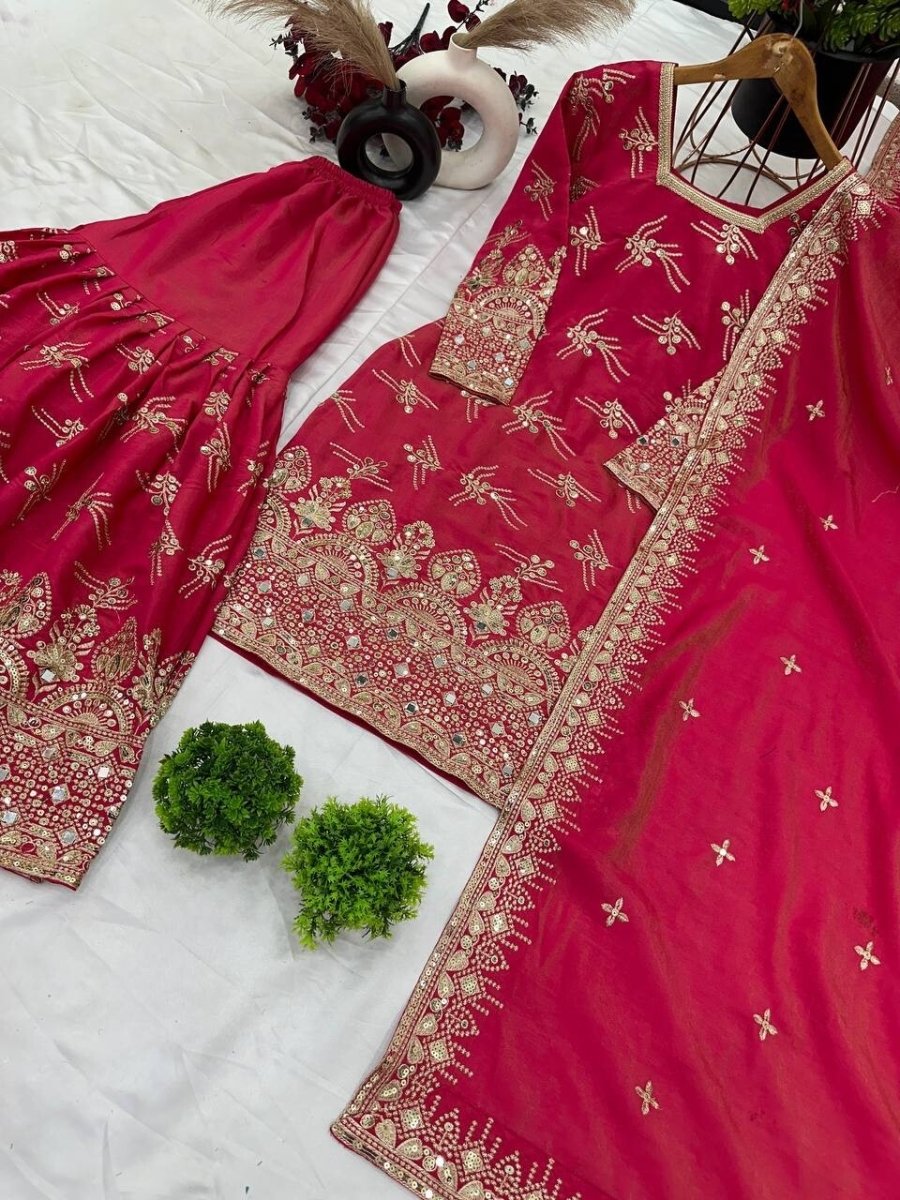 New Georgette Salwar Kameez Pakistani Wedding Party Wear Sharara Suit Style - 001FASHIONFORWARD
