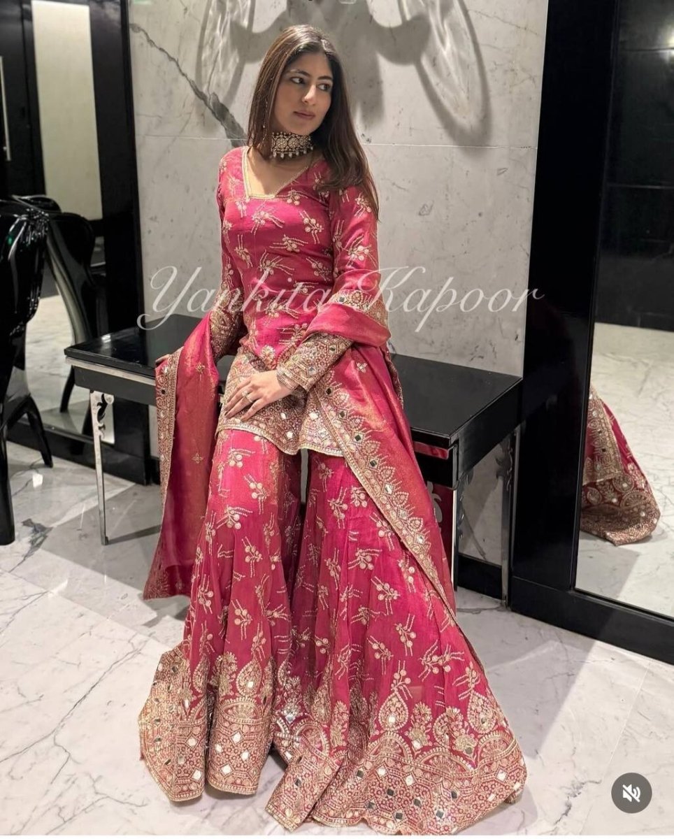 New Georgette Salwar Kameez Pakistani Wedding Party Wear Sharara Suit Style - 001FASHIONFORWARD
