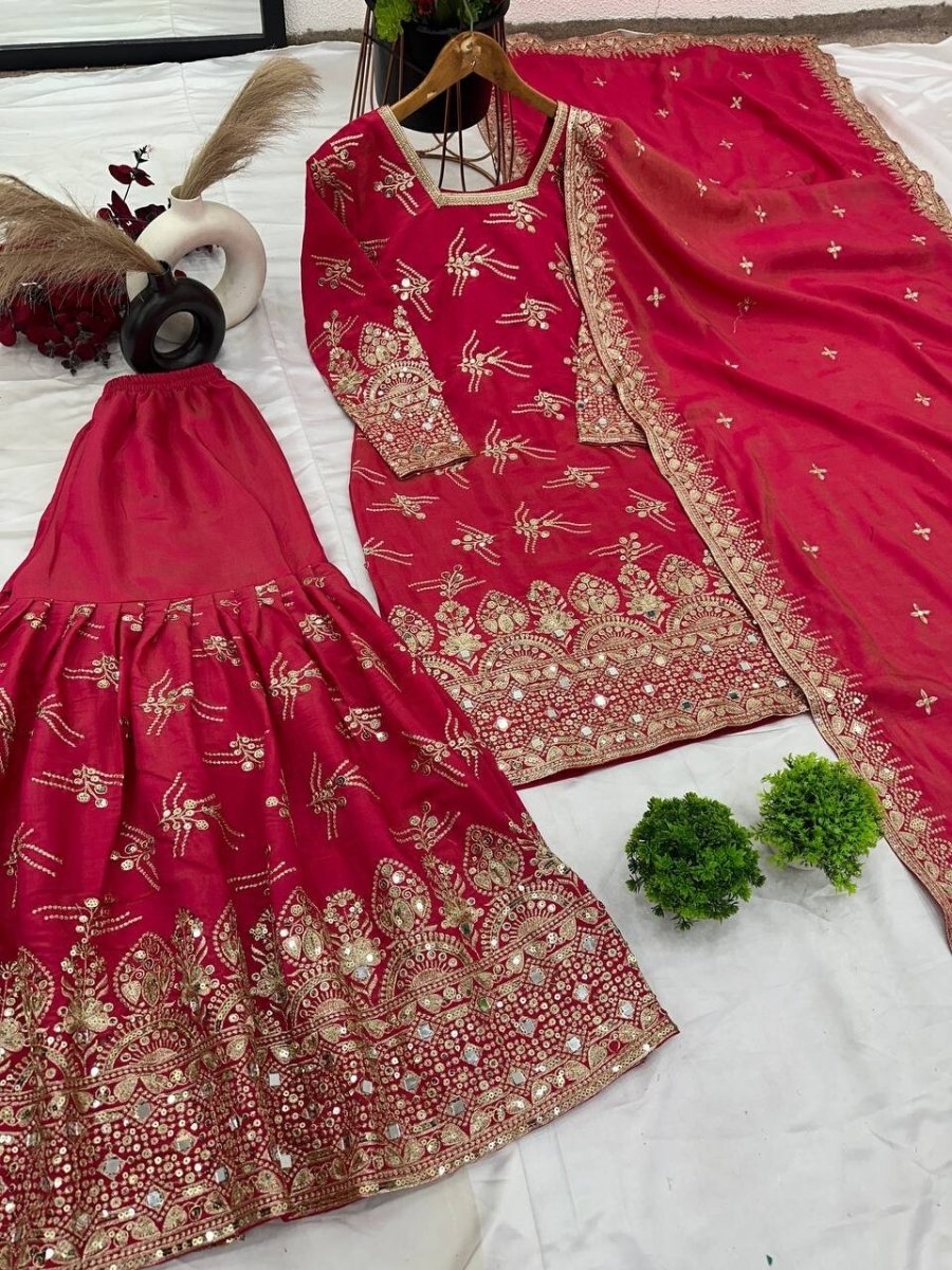 New Georgette Salwar Kameez Pakistani Wedding Party Wear Sharara Suit Style - 001FASHIONFORWARD