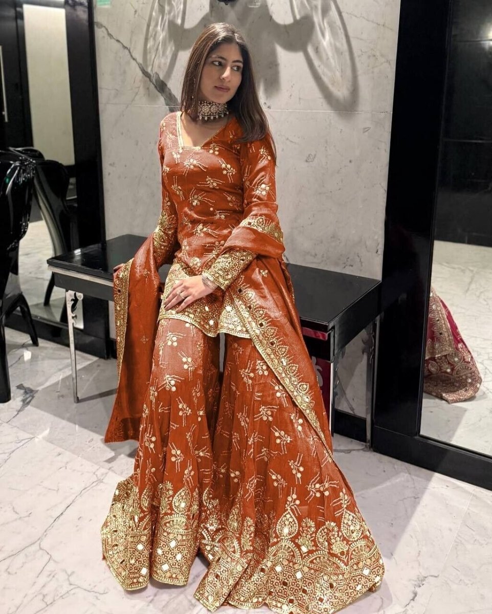 New Georgette Salwar Kameez Pakistani Wedding Party Wear Sharara Suit Style - 001FASHIONFORWARD