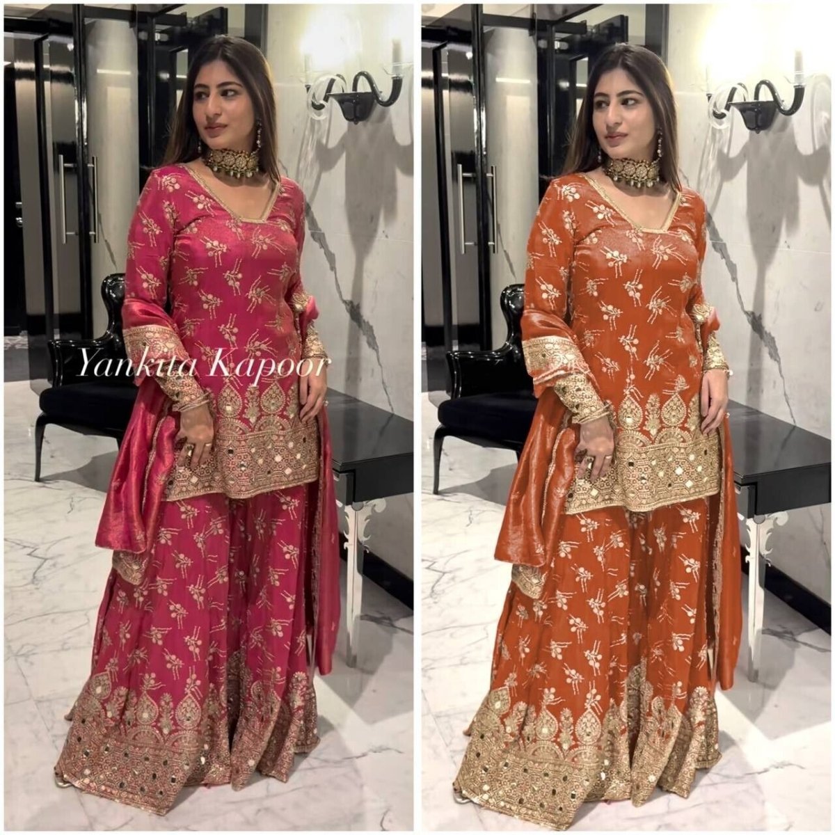 New Georgette Salwar Kameez Pakistani Wedding Party Wear Sharara Suit Style - 001FASHIONFORWARD