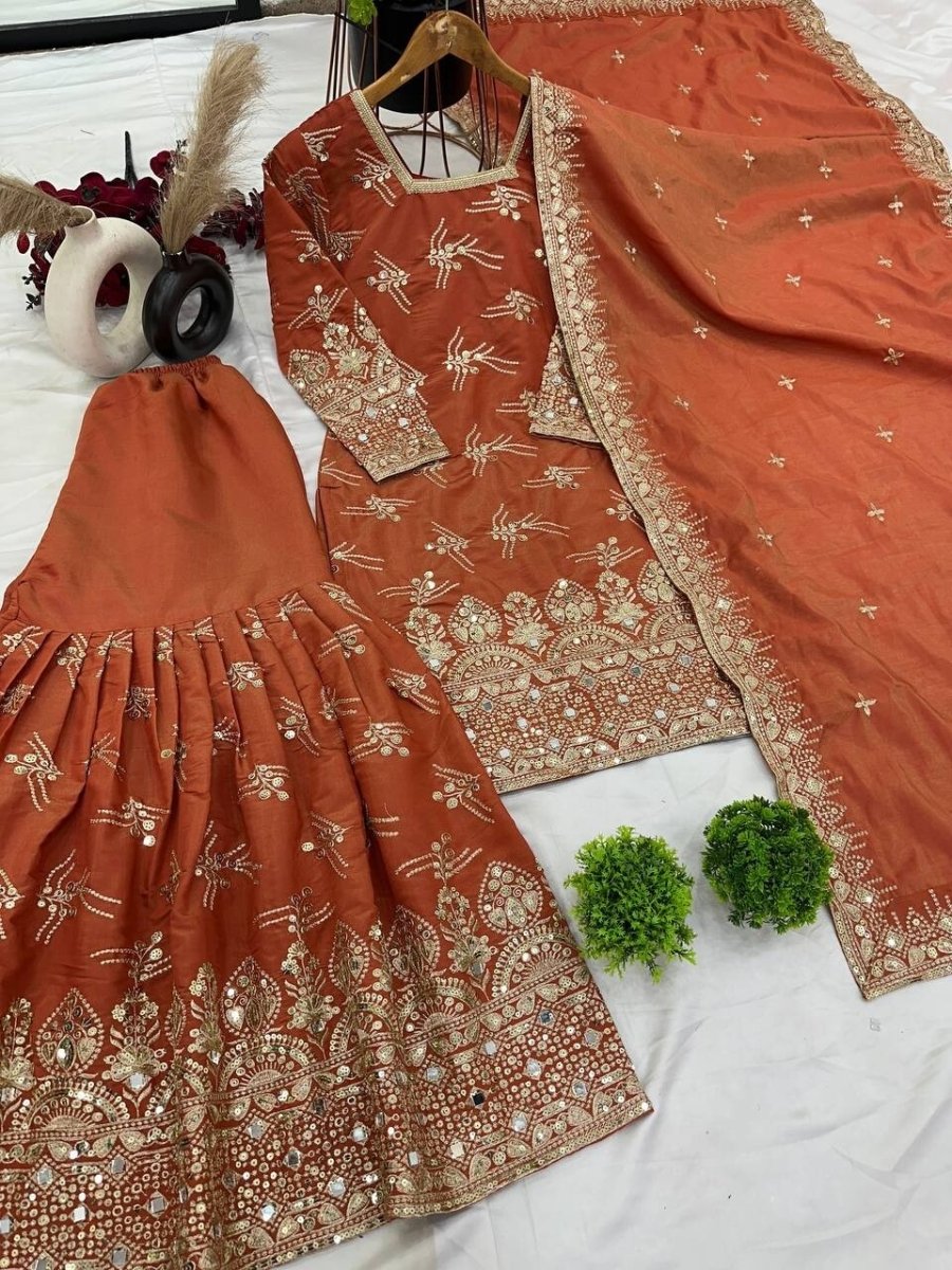 New Georgette Salwar Kameez Pakistani Wedding Party Wear Sharara Suit Style - 001FASHIONFORWARD