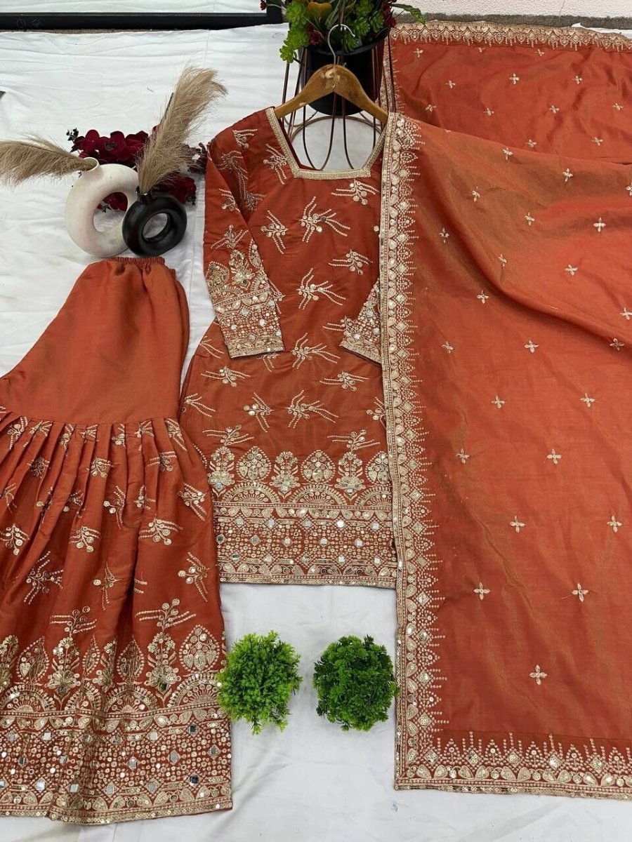 New Georgette Salwar Kameez Pakistani Wedding Party Wear Sharara Suit Style - 001FASHIONFORWARD
