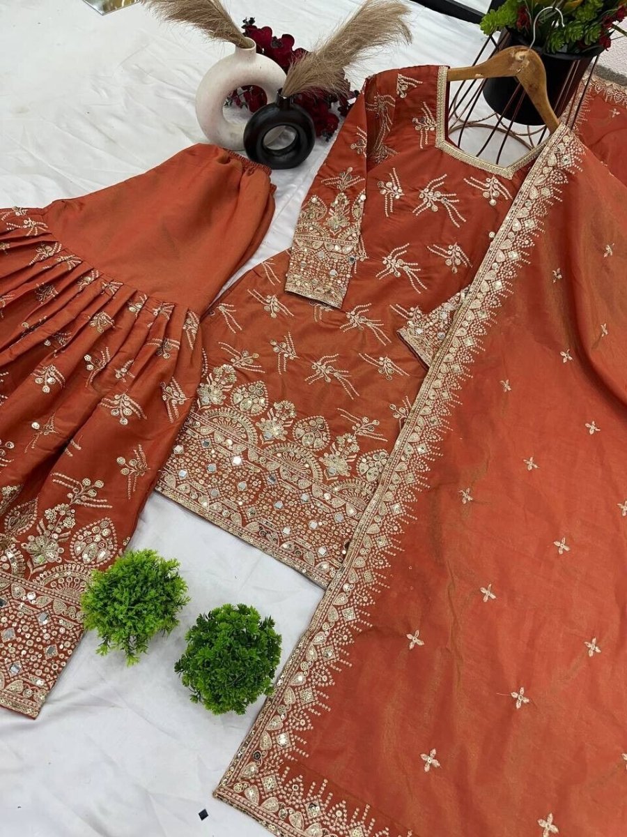 New Georgette Salwar Kameez Pakistani Wedding Party Wear Sharara Suit Style - 001FASHIONFORWARD