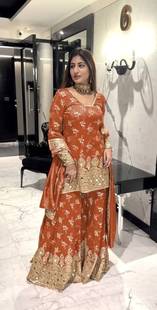 New Georgette Salwar Kameez Pakistani Wedding Party Wear Sharara Suit Style - 001FASHIONFORWARD