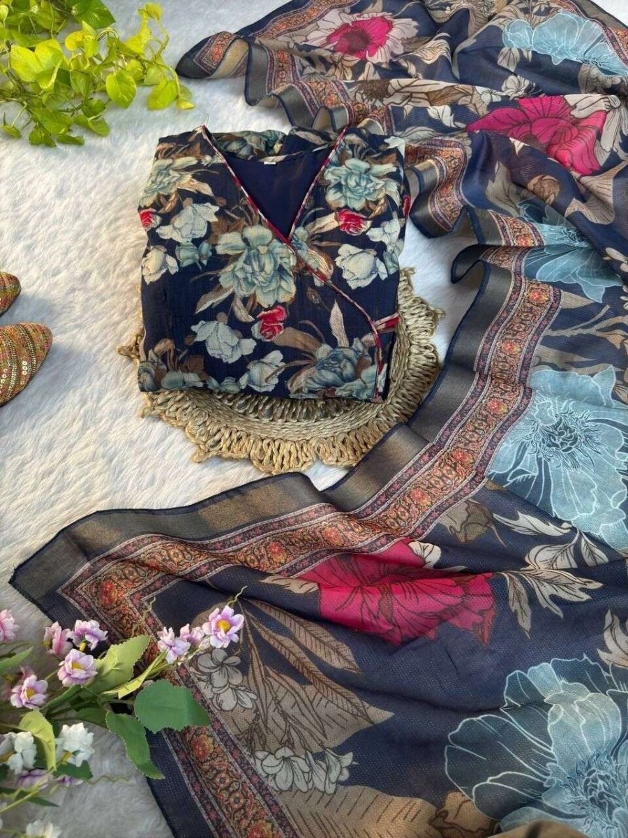 New indian Organza Taby Silk Anarkali Gown Print & Handwork - Ready to Wear - 001FASHIONFORWARD