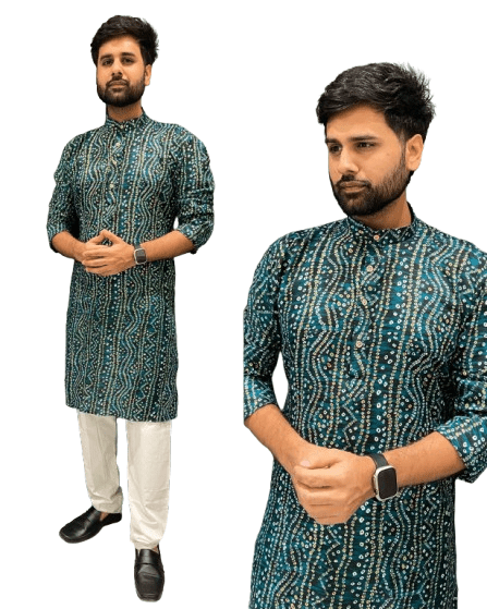 New Indian Wear Men's 100% Cotton long Kurta Ready Made Handmade - 001FASHIONFORWARD