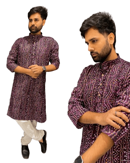 New Indian Wear Men's 100% Cotton long Kurta Ready Made Handmade - 001FASHIONFORWARD
