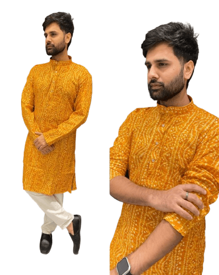 New Indian Wear Men's 100% Cotton long Kurta Ready Made Handmade - 001FASHIONFORWARD