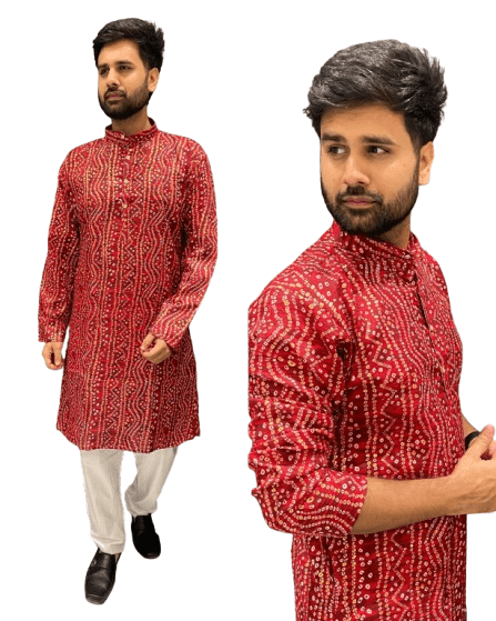 New Indian Wear Men's 100% Cotton long Kurta Ready Made Handmade - 001FASHIONFORWARD