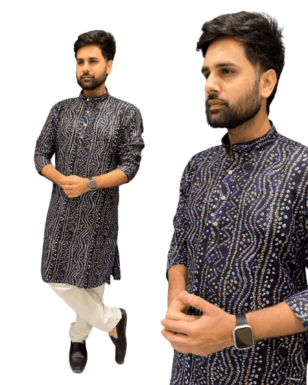 New Indian Wear Men's 100% Cotton long Kurta Ready Made Handmade - 001FASHIONFORWARD