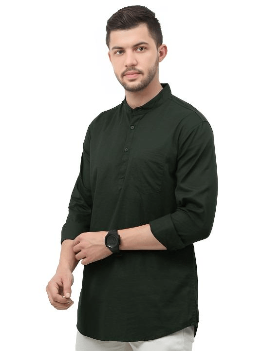 New Men’s Indian Short Kurta 100 Cotton Traditional Solid Plus Size S - 7xl Black - 001FASHIONFORWARD