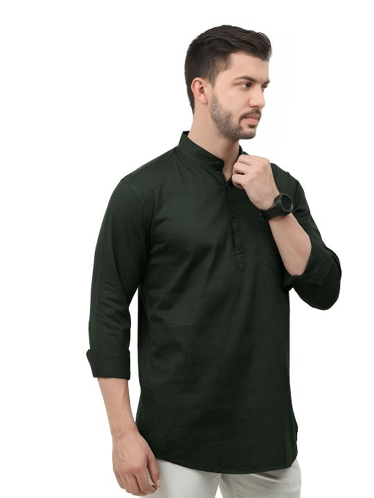 New Men’s Indian Short Kurta 100 Cotton Traditional Solid Plus Size S - 7xl Black - 001FASHIONFORWARD