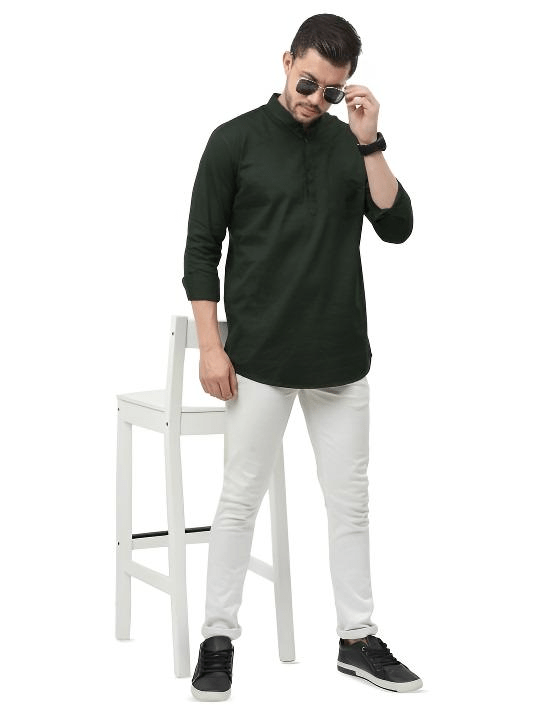 New Men’s Indian Short Kurta 100 Cotton Traditional Solid Plus Size S - 7xl Black - 001FASHIONFORWARD