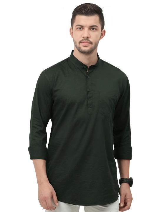 New Men’s Indian Short Kurta 100 Cotton Traditional Solid Plus Size S - 7xl Black - 001FASHIONFORWARD