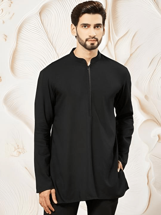 New Men’s Indian Short Kurta 100% Cotton Traditional Solid Plus Size Solid Kurta - 001FASHIONFORWARD